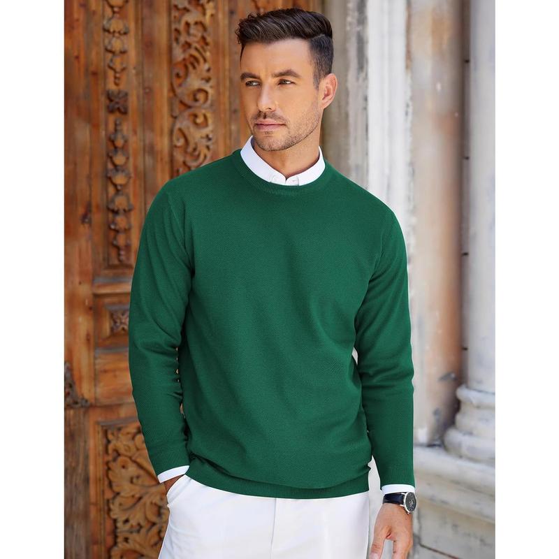 Mens Crew Neck Sweaters Long Sleeve Lightweight Knit Dress Pullover Sweaters