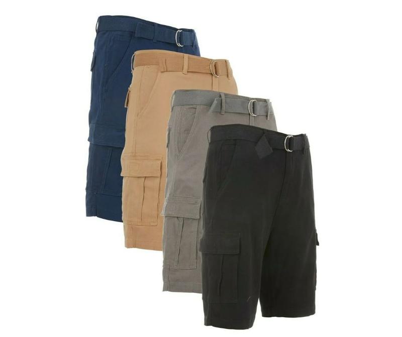 {3-Pack} Men’s Cotton Twill Belted Cargo Shorts