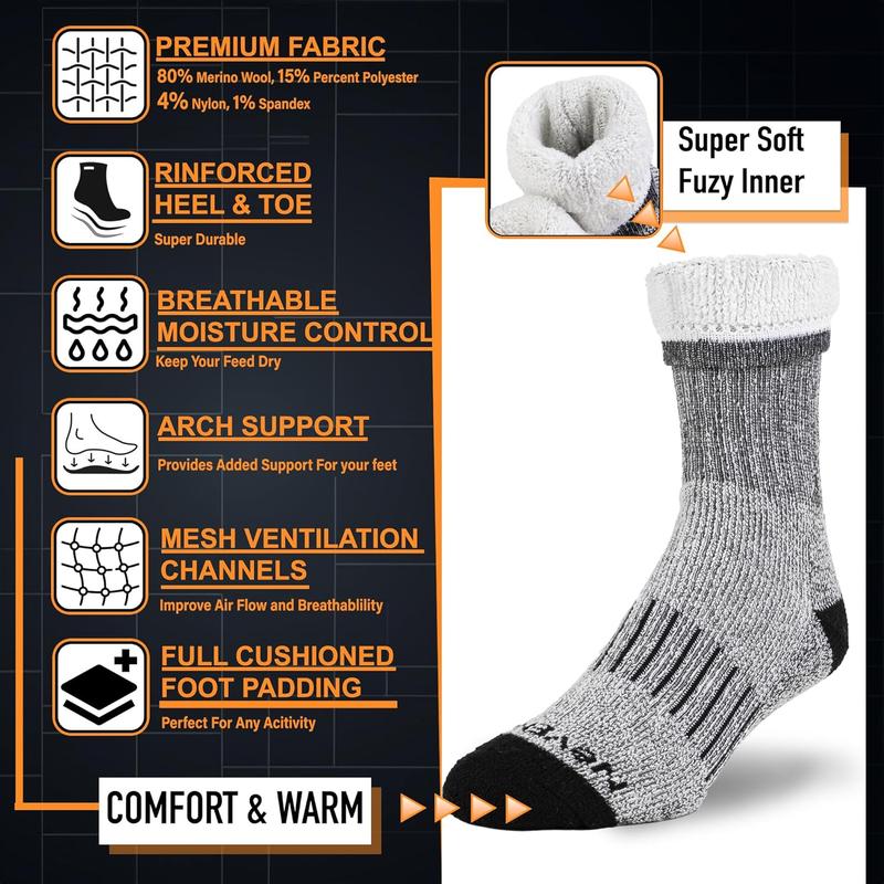 Men's Winter Thermal Boot Thick Insulated Heated  Crew Socks 3 6 Pairs for Cold Weather Outdoor Activities