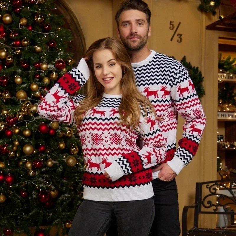 2023 Winter Men Women Christmas Sweaters Casual Loose Jacquard Knitwear Warm Thick Couples Matching Clothes Pullover Top Jumpers