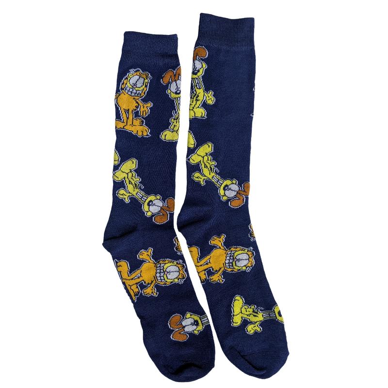 Nickelodeon Garfield Cat & Odie Dog Cartoon Character Men’s Crew Socks Two Pair Pack (Orange & Blue)