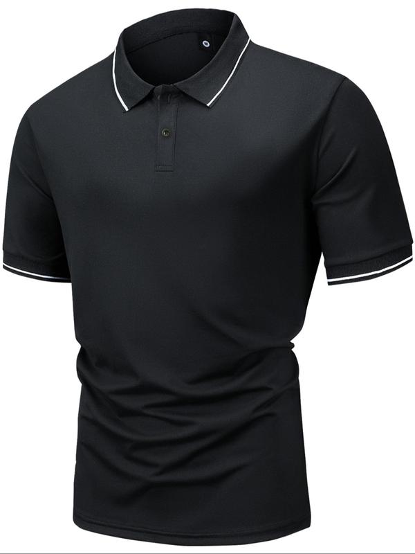 Men's Button Front Short Sleeve Polo Shirt, Casual Contrast Binding  Top for Summer, Fashion Men's Clothes for Daily Wear