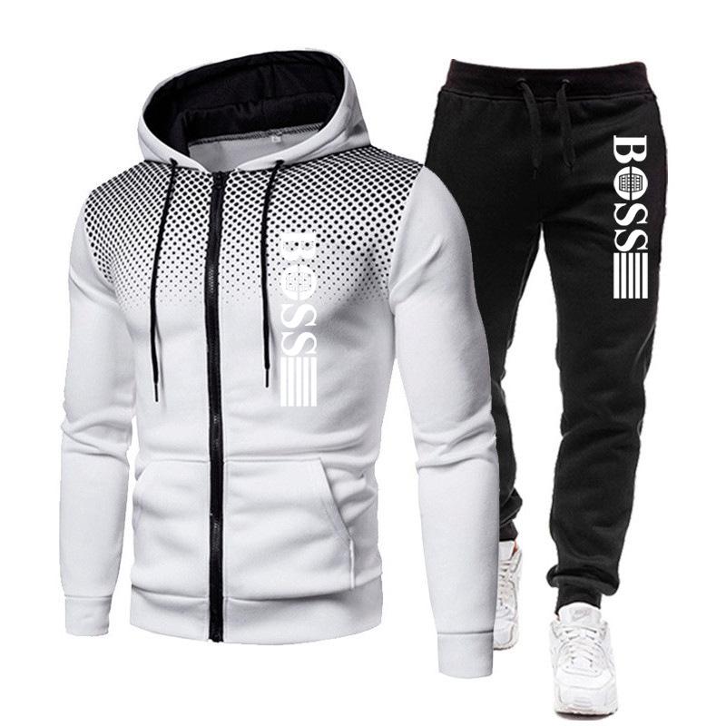 New Men's Zip Sweater Hooded Sports Suit Autumn and Winter Fashion Brand Printing Casual Sweatshirt Outfit