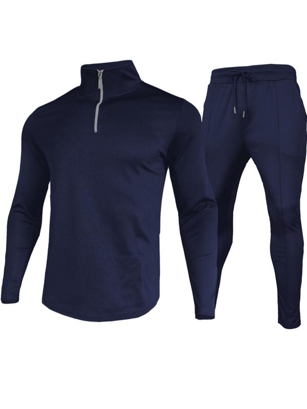 Men's Long Sleeve Zip Up Half Pullover & Drawstring Pocket Pants Tracksuit Set, Casual Sporty Breathable Outfits for Spring & Fall, Men's Clothes for Outdoor Workout Running