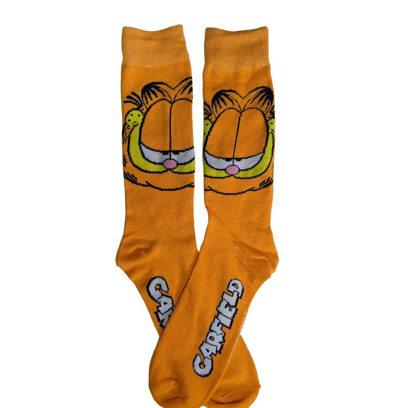 Nickelodeon Garfield Cat & Odie Dog Cartoon Character Men’s Crew Socks Two Pair Pack (Orange & Blue)