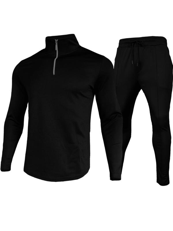 Men's Long Sleeve Zip Up Half Pullover & Drawstring Pocket Pants Tracksuit Set, Casual Sporty Breathable Outfits for Spring & Fall, Men's Clothes for Outdoor Workout Running