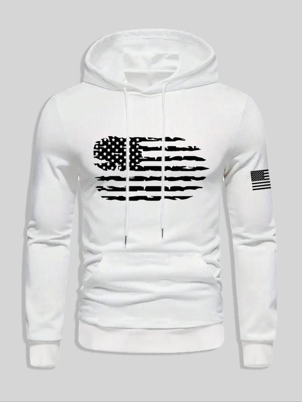 Men's American Flag Print Drawstring Hoodie, Casual Regular Fit Long Sleeve Pocket Hooded Sweatshirt for Fall & Winter, Men's Clothes for Daily Wear