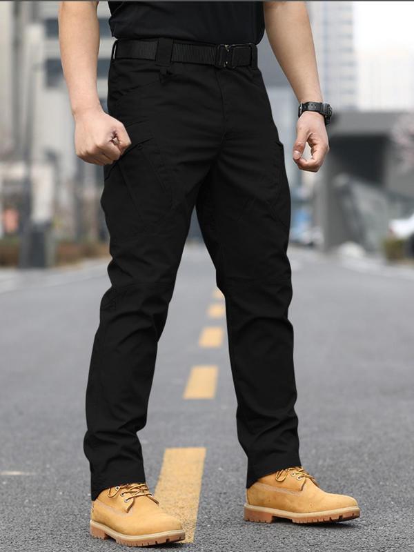 Men's Solid Pocket Zipper Cargo Pants without Belt, Regular Fit Casual Comfy Trousers for Outdoor Activities, Pants for Men, Woven Bottoms for Men