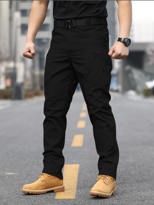 Men's Solid Pocket Zipper Cargo Pants without Belt, Regular Fit Casual Comfy Trousers for Outdoor Activities, Pants for Men, Woven Bottoms for Men