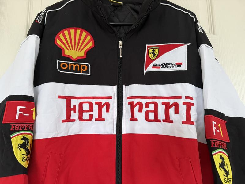 Retro Ferrari Jacket | Embroidered Patches & Cotton Padded | Unisex streetwear bomber jacket