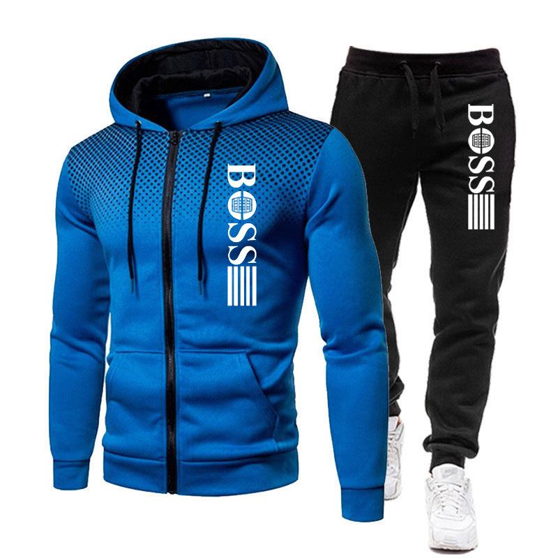 New Men's Zip Sweater Hooded Sports Suit Autumn and Winter Fashion Brand Printing Casual Sweatshirt Outfit