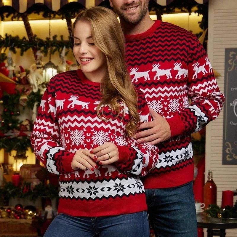 2023 Winter Men Women Christmas Sweaters Casual Loose Jacquard Knitwear Warm Thick Couples Matching Clothes Pullover Top Jumpers