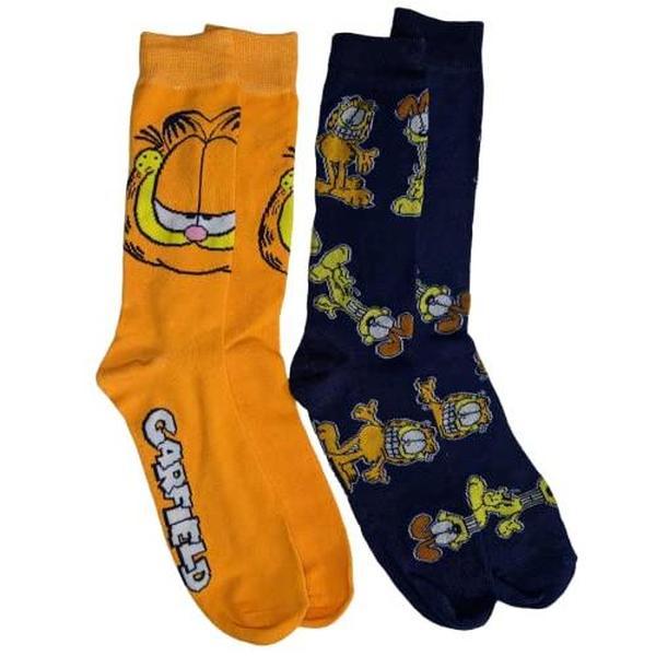 Nickelodeon Garfield Cat & Odie Dog Cartoon Character Men’s Crew Socks Two Pair Pack (Orange & Blue)