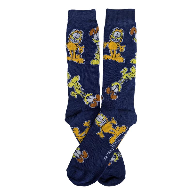 Nickelodeon Garfield Cat & Odie Dog Cartoon Character Men’s Crew Socks Two Pair Pack (Orange & Blue)