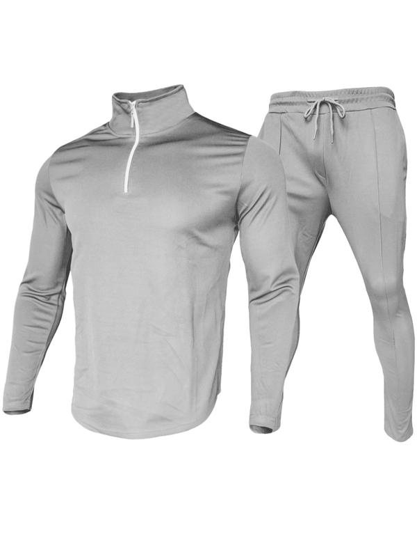 Men's Long Sleeve Zip Up Half Pullover & Drawstring Pocket Pants Tracksuit Set, Casual Sporty Breathable Outfits for Spring & Fall, Men's Clothes for Outdoor Workout Running