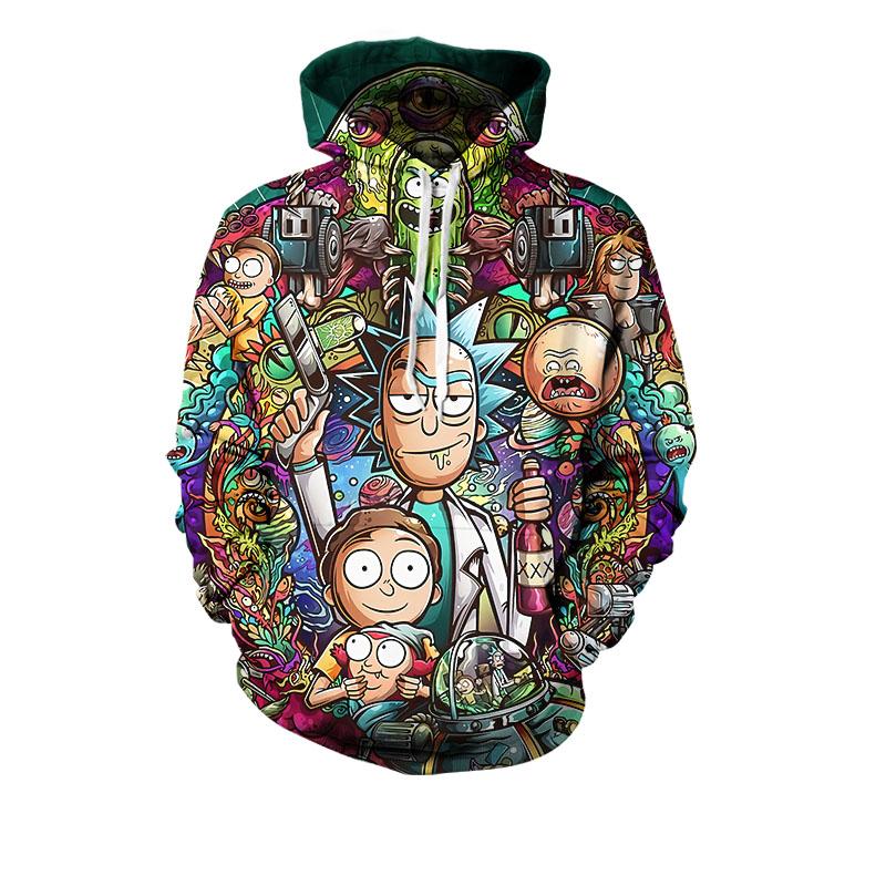 Unisex Cartoon Rick and Morty Hoodie 3D Printed Hooded Pullover Sweatshirt for Adults