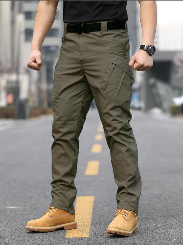 Men's Solid Pocket Zipper Cargo Pants without Belt, Regular Fit Casual Comfy Trousers for Outdoor Activities, Pants for Men, Woven Bottoms for Men