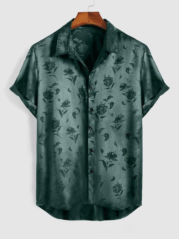 Men's Ditsy Floral Print Button Front Shirt, Loose Casual Short Sleeve Collar Shirt for Summer, Boyfriend Gifts, Summer Clothes, Beach Outfits, Fashion Men's Top for Beach Vacation Hawaiian Shirt