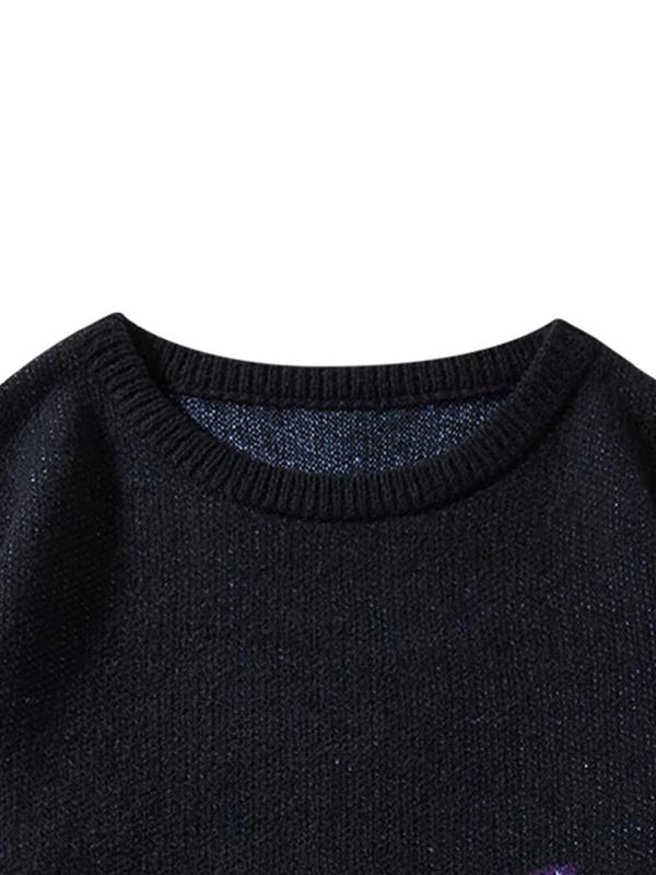 Men's Fire Pattern Drop Shoulder Sweater, Regular Fit Casual Long Sleeve Round Neck Jumper for Fall & Winter, Fashion Men's Knitwear for Daily Wear