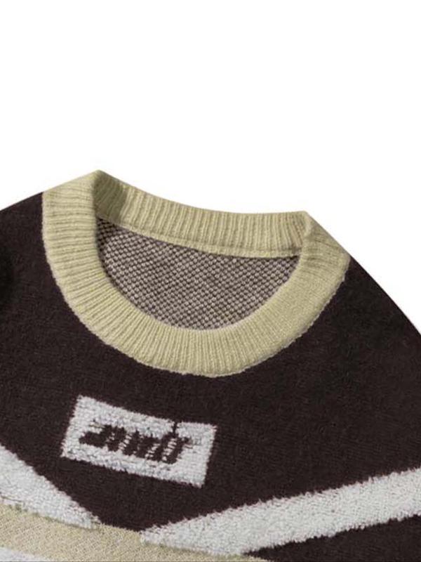 Men's Colorblock Letter Print Drop Shoulder Sweater, Loose Casual Long Sleeve Round Neck Jumper for Spring & Fall, Fashion Men's Knitwear for Daily Wear