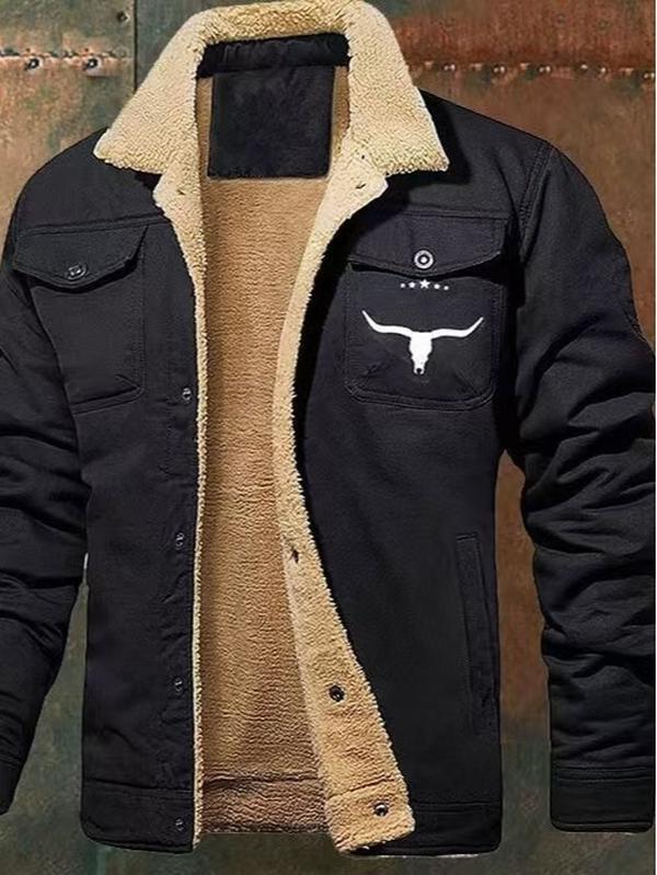 Retro Western Winter Fleece Jacket for Men | Warm Lined Truck Jacket with Multiple Pockets | Comfortable Fleece Winter Workwear