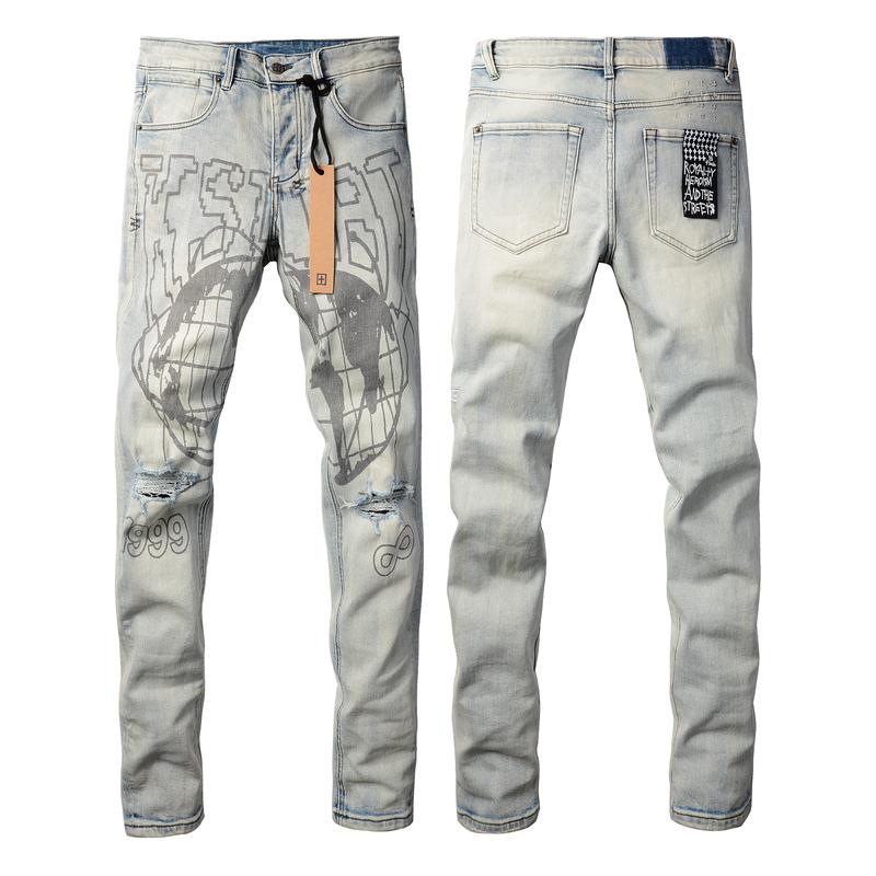 KSUBI brand Men's Jeans Casual Comfort Holes Fashionable Straight Skinny Slim Fit Jeans, Ripped Stretch Jeans Denim Pants