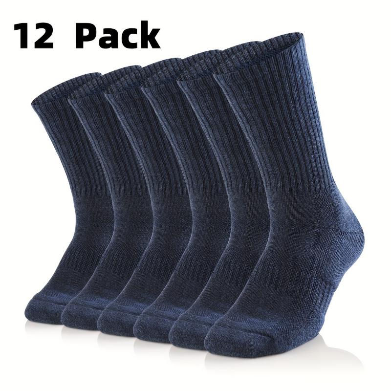 12 Pairs of Premium Men's Solid Cotton Blend Crew Socks - Moisture-Wicking, Anti-Odor, Breathable, and Sweat-Absorbing for All-Season Comfort and Freshness - Ideal for Daily Wear, Outdoor Activities, and Sports Fabric Menswear