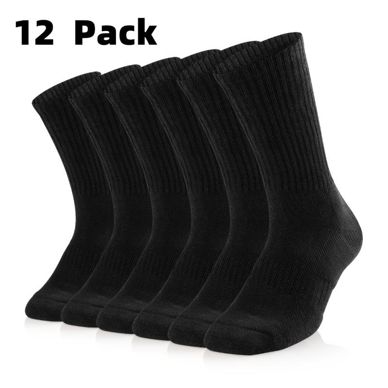 12 Pairs of Premium Men's Solid Cotton Blend Crew Socks - Moisture-Wicking, Anti-Odor, Breathable, and Sweat-Absorbing for All-Season Comfort and Freshness - Ideal for Daily Wear, Outdoor Activities, and Sports Fabric Menswear