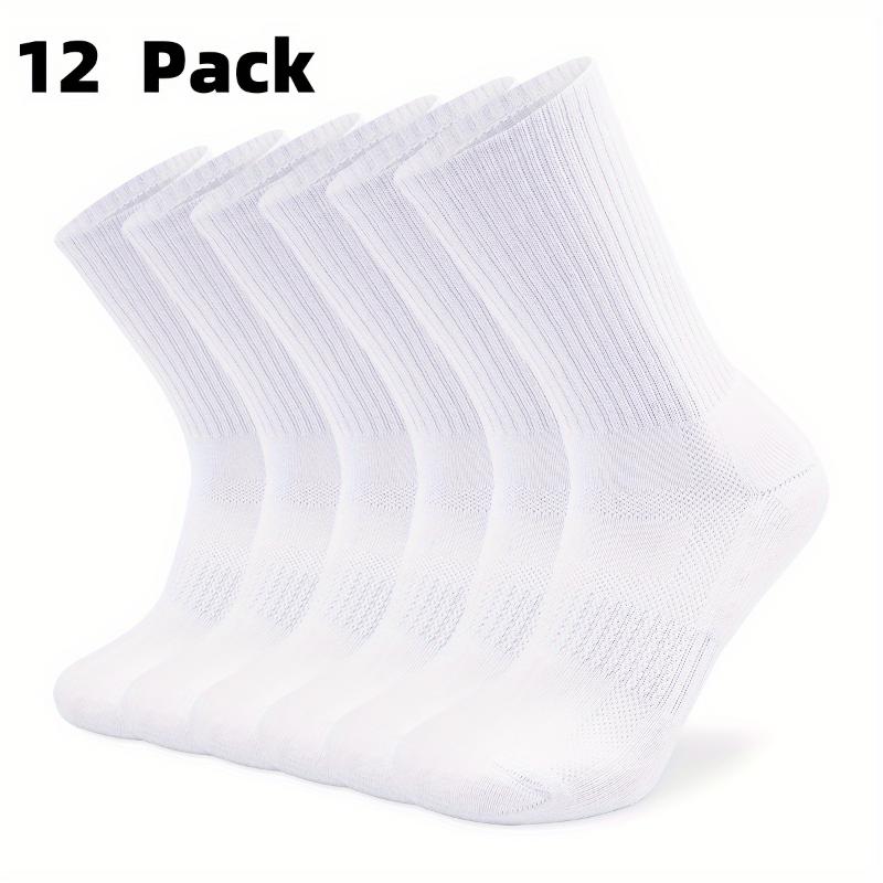 12 Pairs of Premium Men's Solid Cotton Blend Crew Socks - Moisture-Wicking, Anti-Odor, Breathable, and Sweat-Absorbing for All-Season Comfort and Freshness - Ideal for Daily Wear, Outdoor Activities, and Sports Fabric Menswear