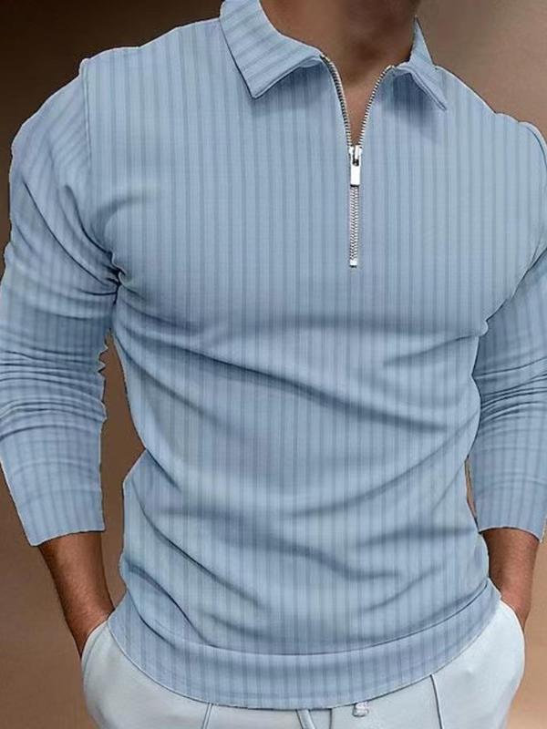 Men's Solid Zipper Polo Shirt, Regular Fit Casual Long Sleeve Collared Top for Business Daily Wear, Fashion Men's Clothes for All Seasons