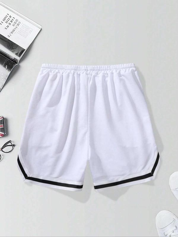 Men's Letter & Striped Print Drawstring Pocket Shorts, Loose Casual Elastic Waist Straight Leg Shorts for Summer, Knitting Bottoms for Men