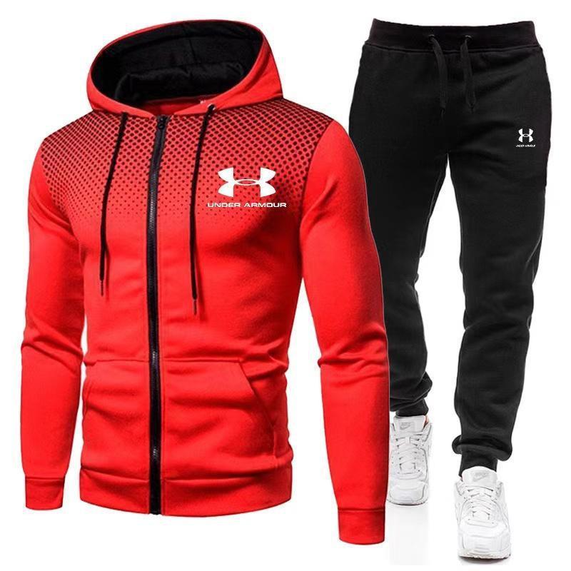 2024 Under Armour New Casual Polka Dot Zip Athietic HoodedSweatshirt Sweatsuit Men's Fleece-Lined