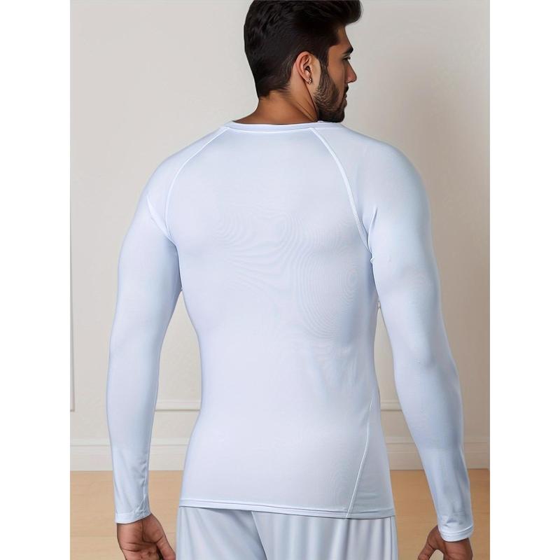 Men's Thermal Underwear Set, Skiing Winter Warm Base Layers, Tight Long Sleeve Round Neck Top & Bottom Pants Set