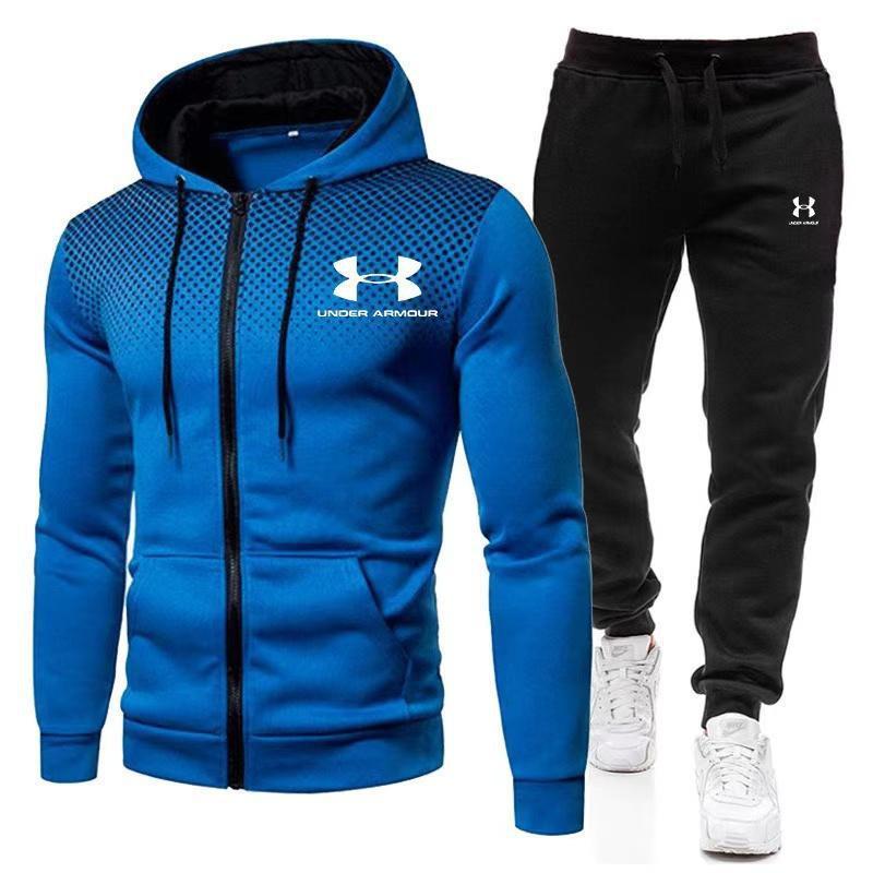 2024 Under Armour New Casual Polka Dot Zip Athietic HoodedSweatshirt Sweatsuit Men's Fleece-Lined