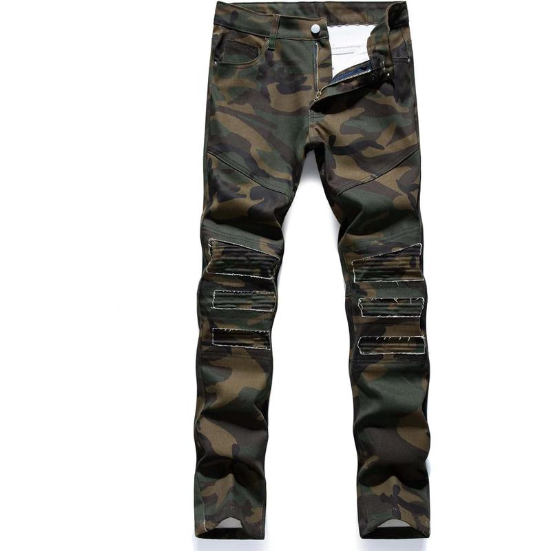 Men's Casual Military Cargo Pants Jeans Camo Trousers Ripped Holes Denim Biker Fashion Menswear Clothing Ripped Jeans Personalized Distressed Hipster  Patchwork Outdoor Natural