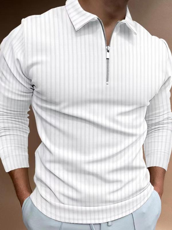 Men's Solid Zipper Polo Shirt, Regular Fit Casual Long Sleeve Collared Top for Business Daily Wear, Fashion Men's Clothes for All Seasons