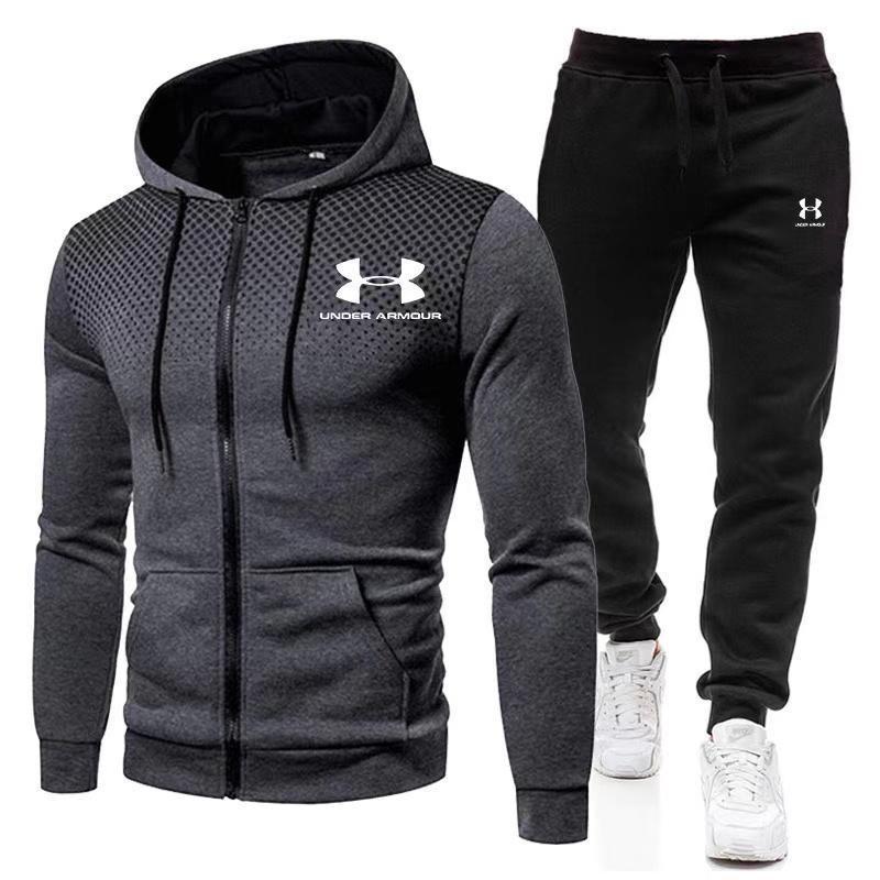 2024 Under Armour New Casual Polka Dot Zip Athietic HoodedSweatshirt Sweatsuit Men's Fleece-Lined