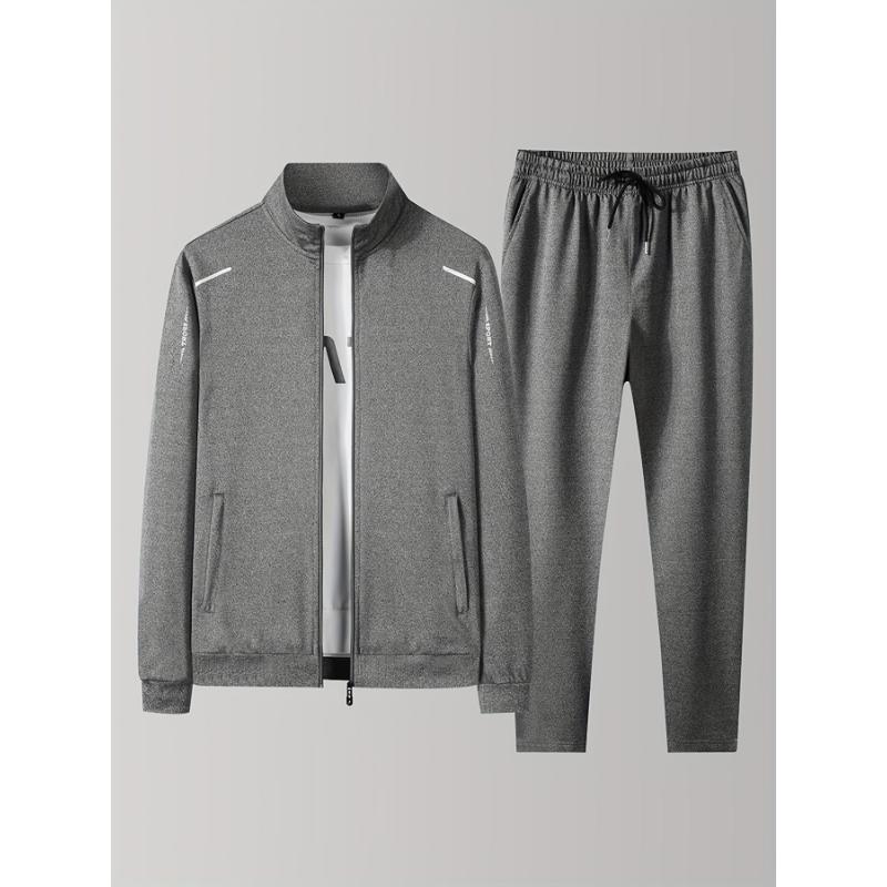 Classic Men's Athletic 2Pcs Tracksuit Set Casual Full-Zip Sweatsuits Long Sleeve Jacket And Jogging Pants Set For Gym Workout Running