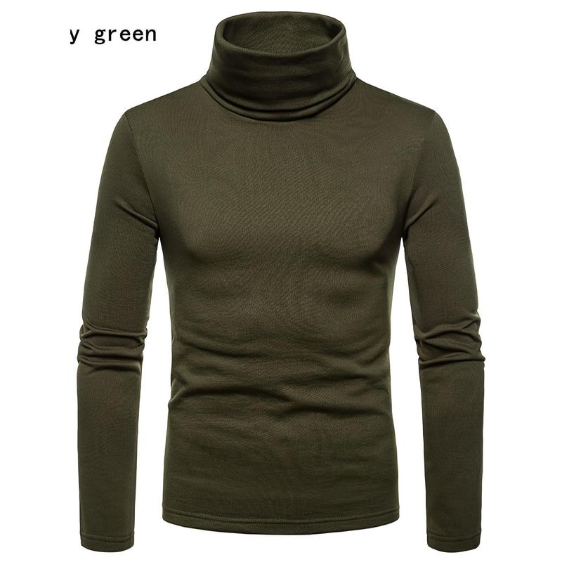 Men's Winter Warm Pullover, Turtleneck Slim Fit Stretch T-shirt, Solid Color Long-Sleeved Top Knitwear Menswear