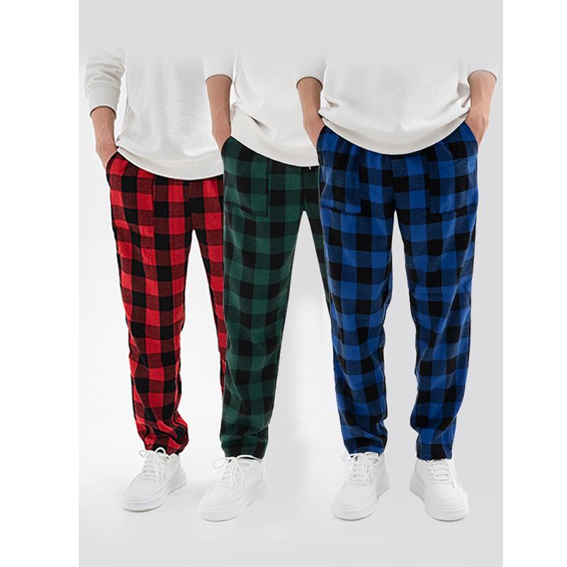 Men's Plaid Flannel Pajama Pants Soft Polyester Adjustable Drawstring Relaxed Fit Pockets for Functionality Trendy Nightwear 2024