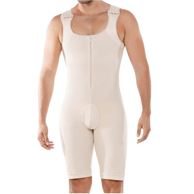 Men's Shapewear Bodysuit Full Body Shaper Compression Breathable Zipper Corset Butt Lifter Leg Tummy Control Belt