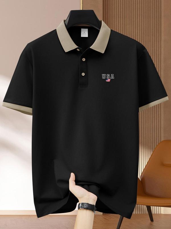 Men's Regular Fit Contrast Binding Short Sleeve Polo Shirt, 2024 New Style Casual Half Placket Button Top for Summer, Fashion Men's Clothes for Daily Wear