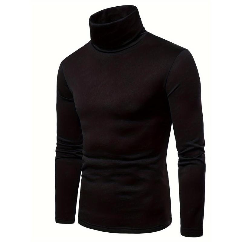 Men's Winter Warm Pullover, Turtleneck Slim Fit Stretch T-shirt, Solid Color Long-Sleeved Top Knitwear Menswear