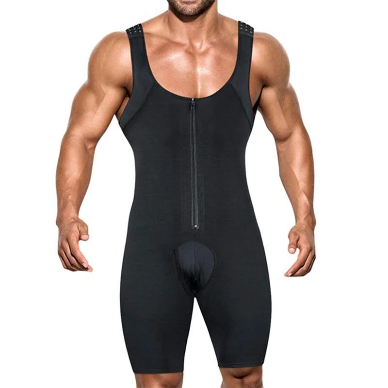 Men's Shapewear Bodysuit Full Body Shaper Compression Breathable Zipper Corset Butt Lifter Leg Tummy Control Belt