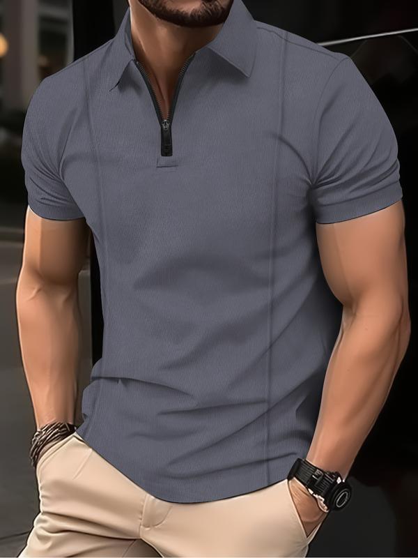 6 Solid Color Regular Fit Polo Shirt with Zipper Front - Men's Golf Polo Shirt in Short Sleeve Design Casual Menswear