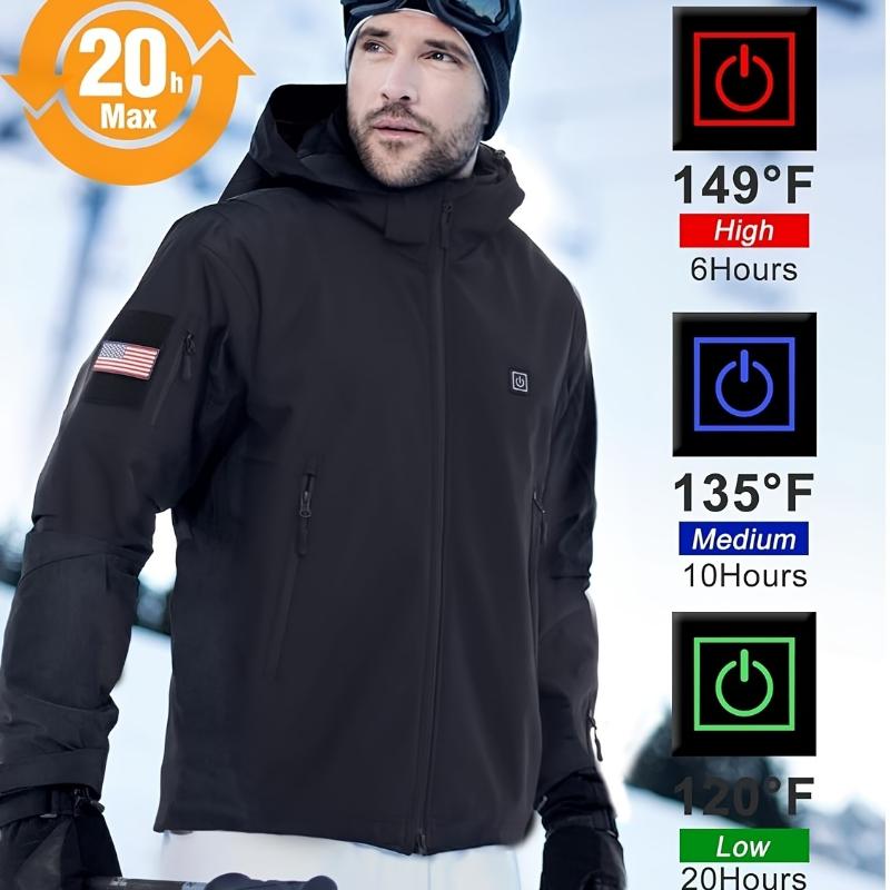 Men's USB Rechargeable Heated Jacket Soft Shell Winter Coat for Outdoor Activities Adjustable Temperature Control