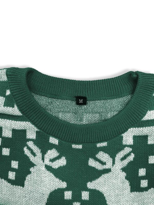 Men's Christmas Print Round Neck Sweater, Regular Fit Casual Long Sleeve Crew Neck Jumper for Fall & Winter, Fashion Men's Knitwear for Daily Wear