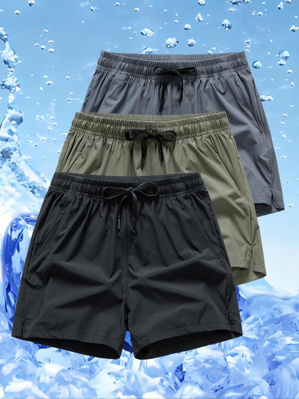 Men's Solid Drawstring Waist Shorts, Regular Fit Casual Pocket Track Shorts for Summer, Men's Bottoms for Daily Wear