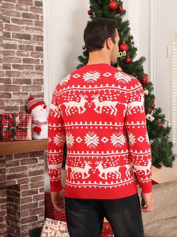 Men's Christmas Print Round Neck Sweater, Regular Fit Casual Long Sleeve Crew Neck Jumper for Fall & Winter, Fashion Men's Knitwear for Daily Wear