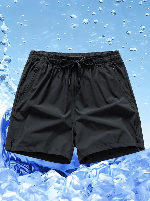 Men's Solid Drawstring Waist Shorts, Regular Fit Casual Pocket Track Shorts for Summer, Men's Bottoms for Daily Wear